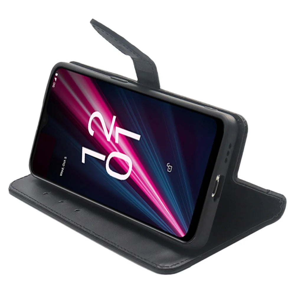 IDEWEI For T-Mobile REVVL 6 5G Leather Phone Case with Card Slots Stand Mobile Protective Phone Cover - Black - 3