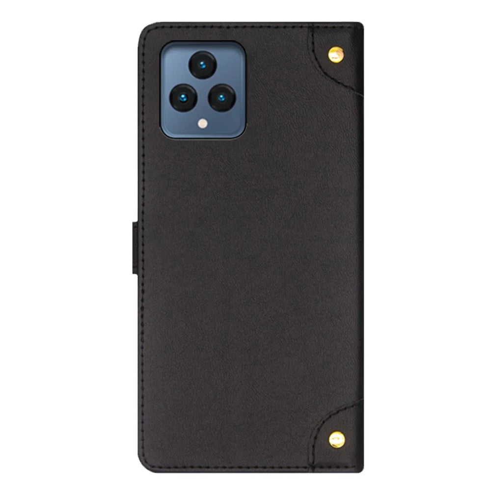 IDEWEI For T-Mobile REVVL 6 5G Leather Phone Case with Card Slots Stand Mobile Protective Phone Cover - Black - 6
