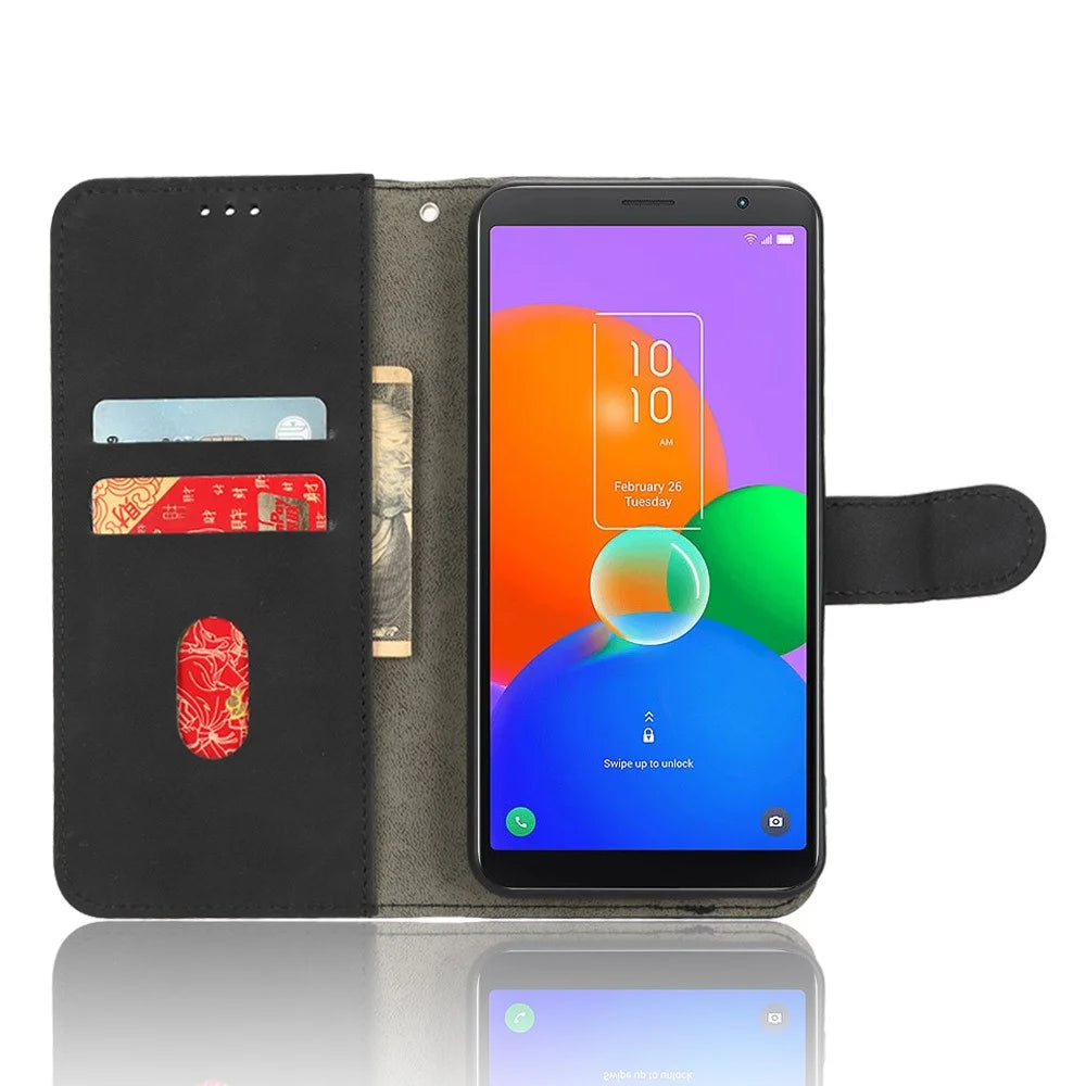 For TCL 403 Mobile Phone Case Stand Wallet Shockproof TPU+PU Leather Phone Cover - Black - 2