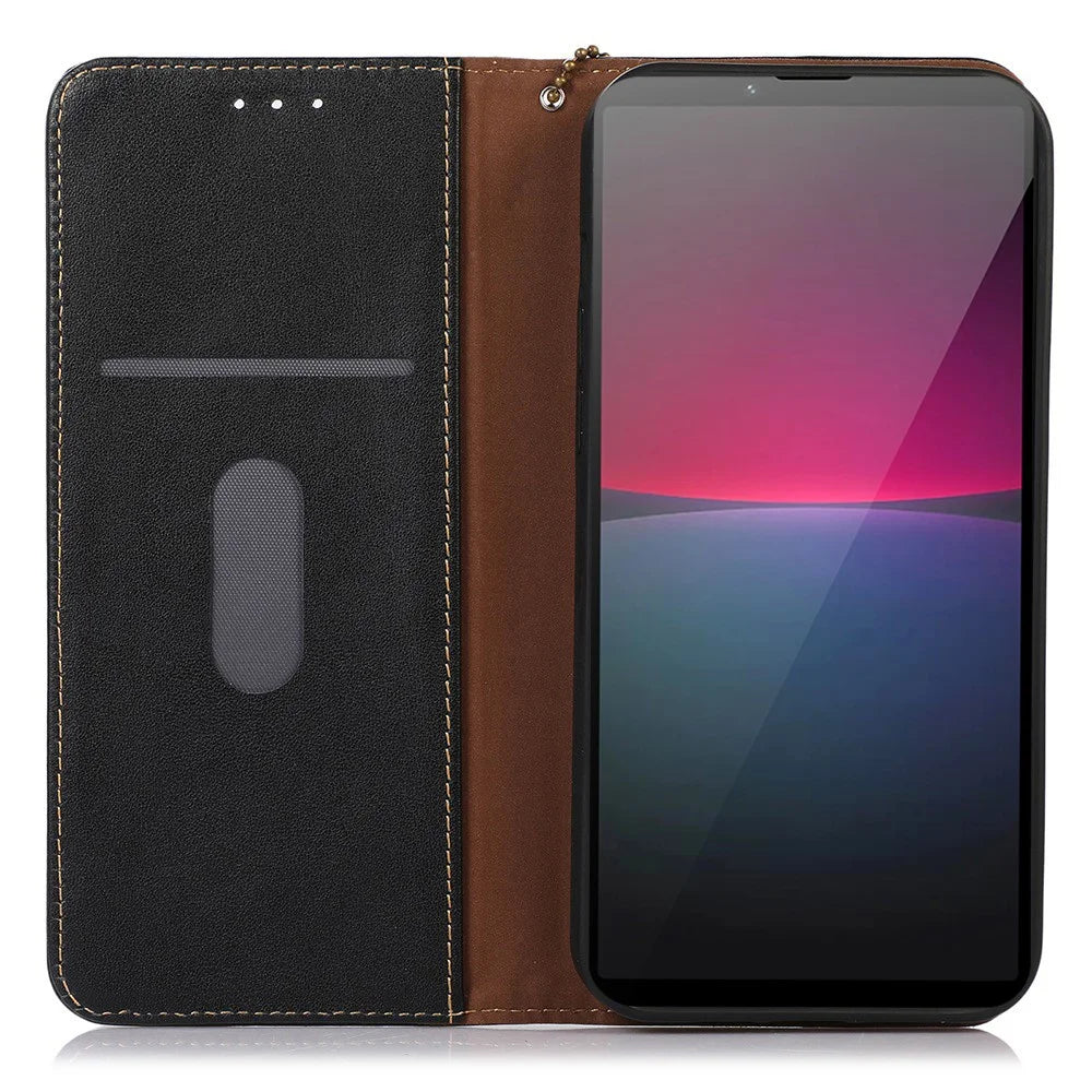 KHAZNEH for Sony Xperia 10 V Phone Case RFID Blocking Wallet Genuine Cowhide Leather Stand Cell Phone Cover - Black - 2