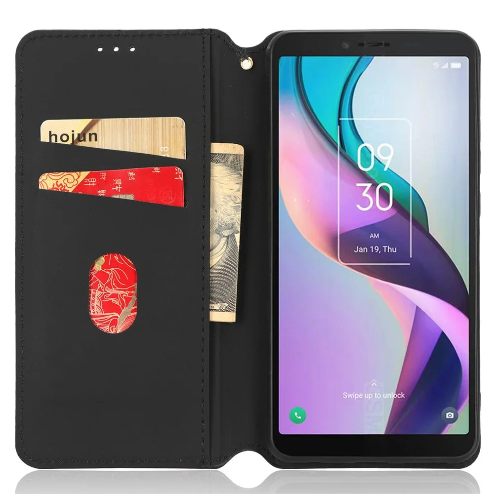 For TCL Ion X Flip Phone Cover PU Leather Rhombus Pattern Imprinted Stand Phone Case - Silver - 2