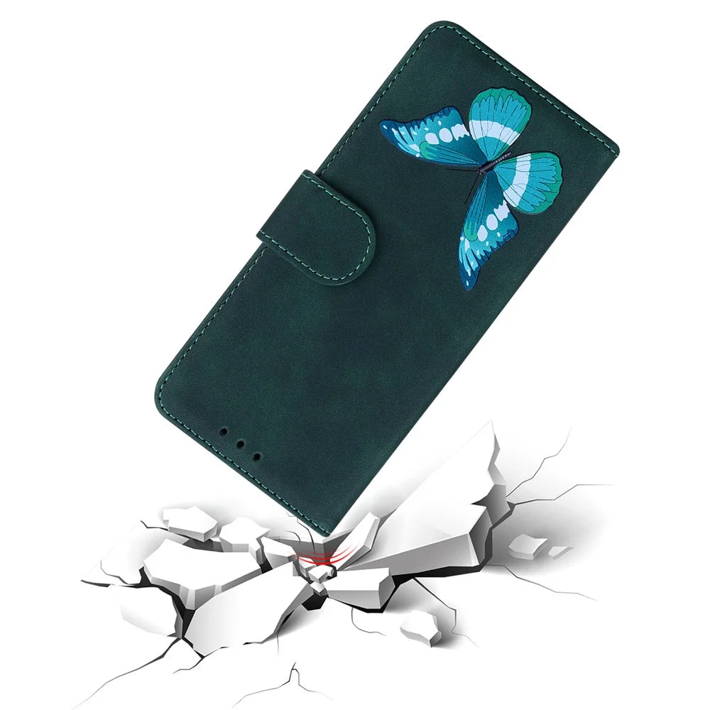 For Samsung Galaxy A24 4G (162.1 x 77.6 x 8.3mm) Drop-proof PU Leather Cover Butterfly Printing Wallet Phone Case - Green - 5
