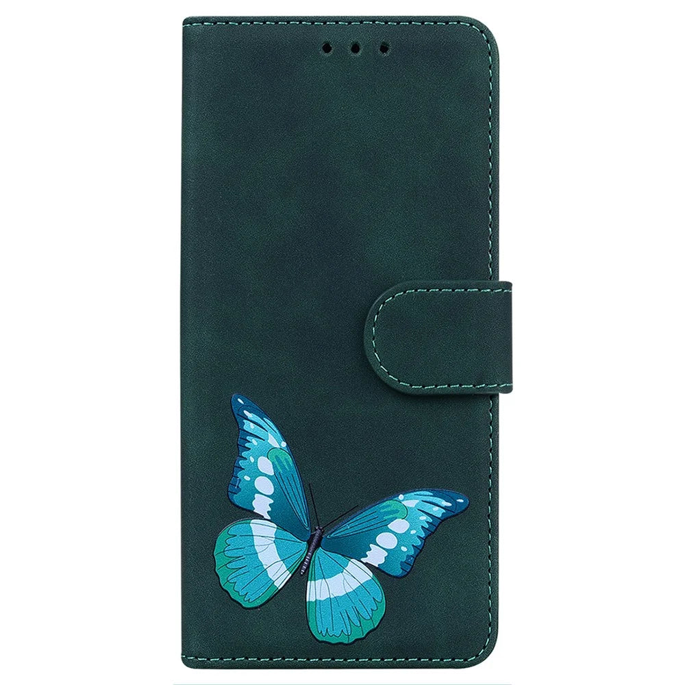 For Samsung Galaxy A24 4G (162.1 x 77.6 x 8.3mm) Drop-proof PU Leather Cover Butterfly Printing Wallet Phone Case - Green - 7