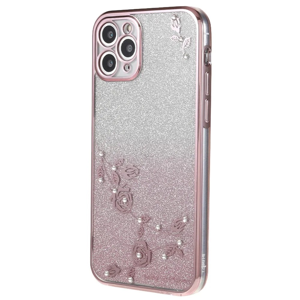 KADEM For iPhone 11 Pro Max 6.5 inch Flower Rhinestone Decor Glitter Soft TPU Cover Gradient Anti-drop Phone Case - Rose Gold - 1