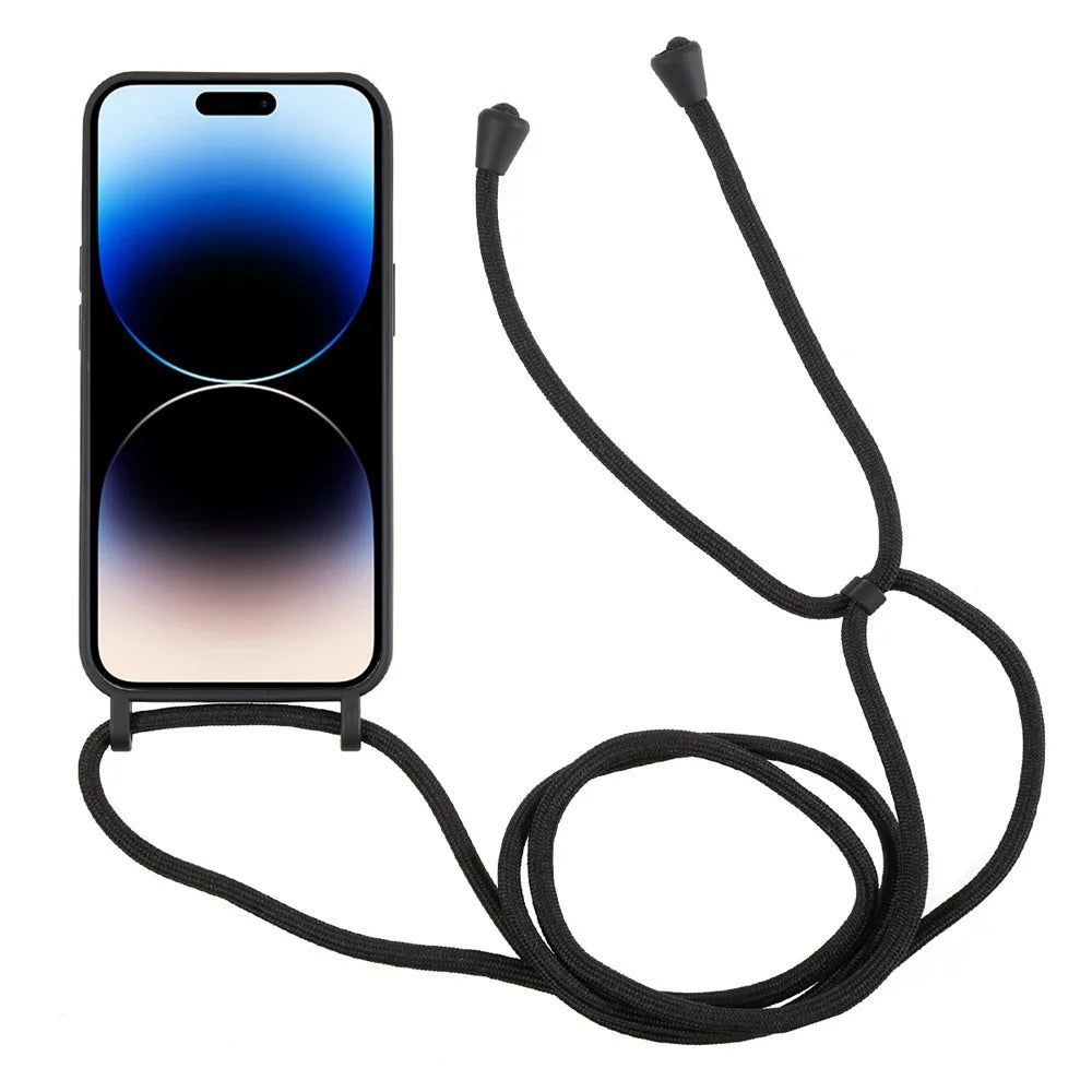 Phone Case for iPhone 14 Pro Liquid Silicone Cover Anti-Scratch Shockproof Case with Card Slot, Strap - Black - 2