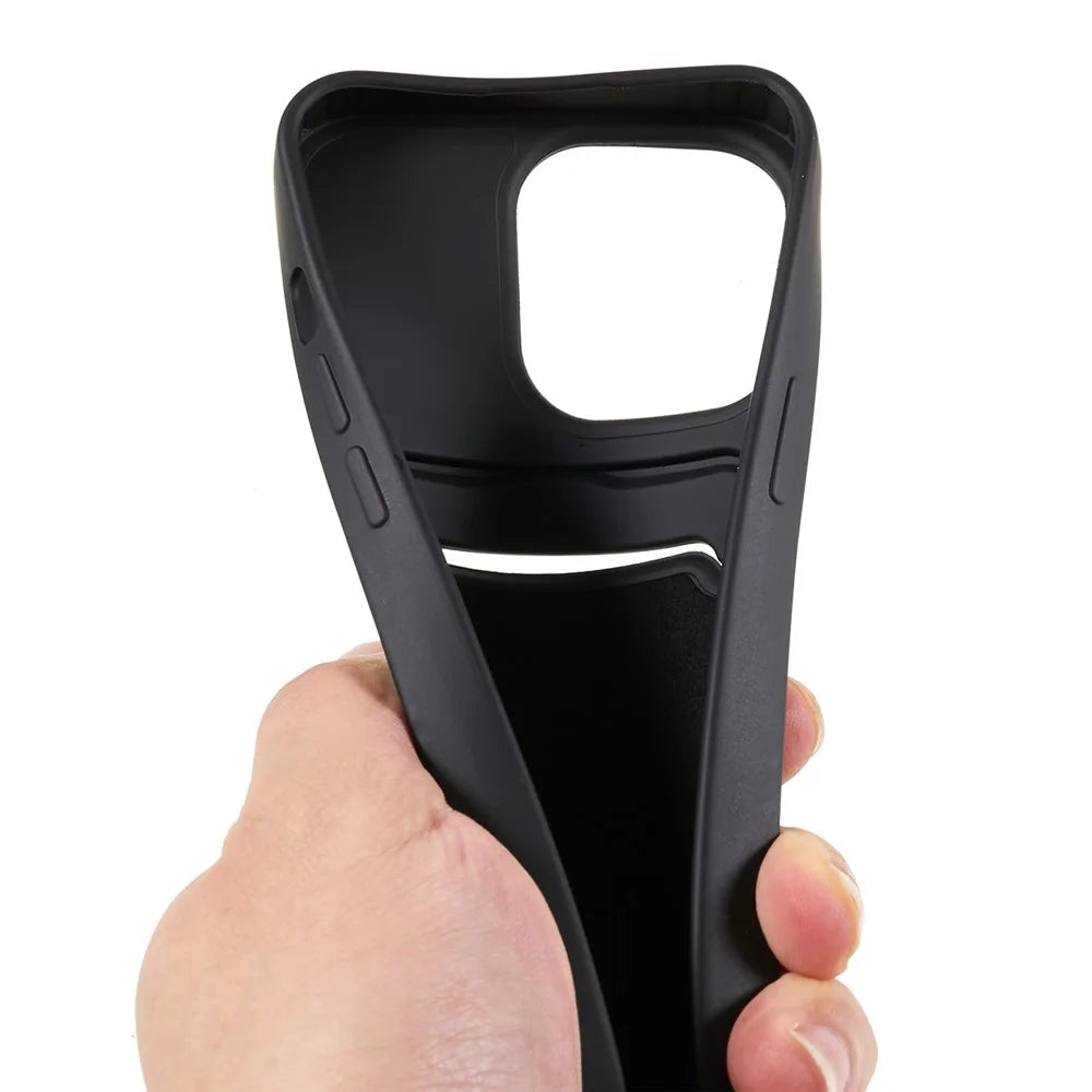 Phone Case for iPhone 14 Pro Liquid Silicone Cover Anti-Scratch Shockproof Case with Card Slot, Strap - Black - 5