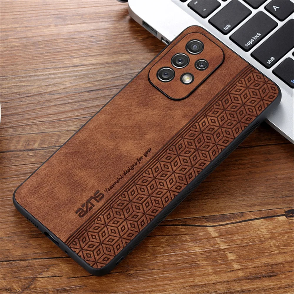 AZNS For Samsung Galaxy A52 4G / 5G / A52s 5G Phone Case Anti-scratch Imprinted Leather Coated TPU Back Cover - Brown - 2