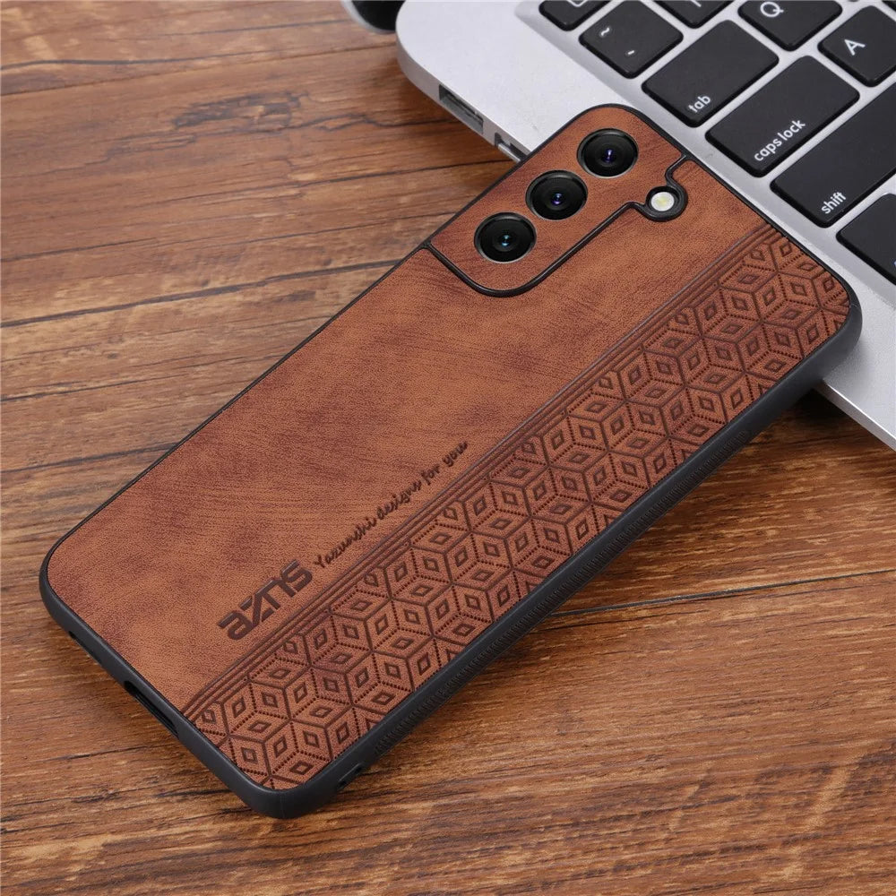 AZNS For Samsung Galaxy S21 FE 5G Anti-scratch Phone Case Imprinted Leather Coated TPU Cover - Brown - 2