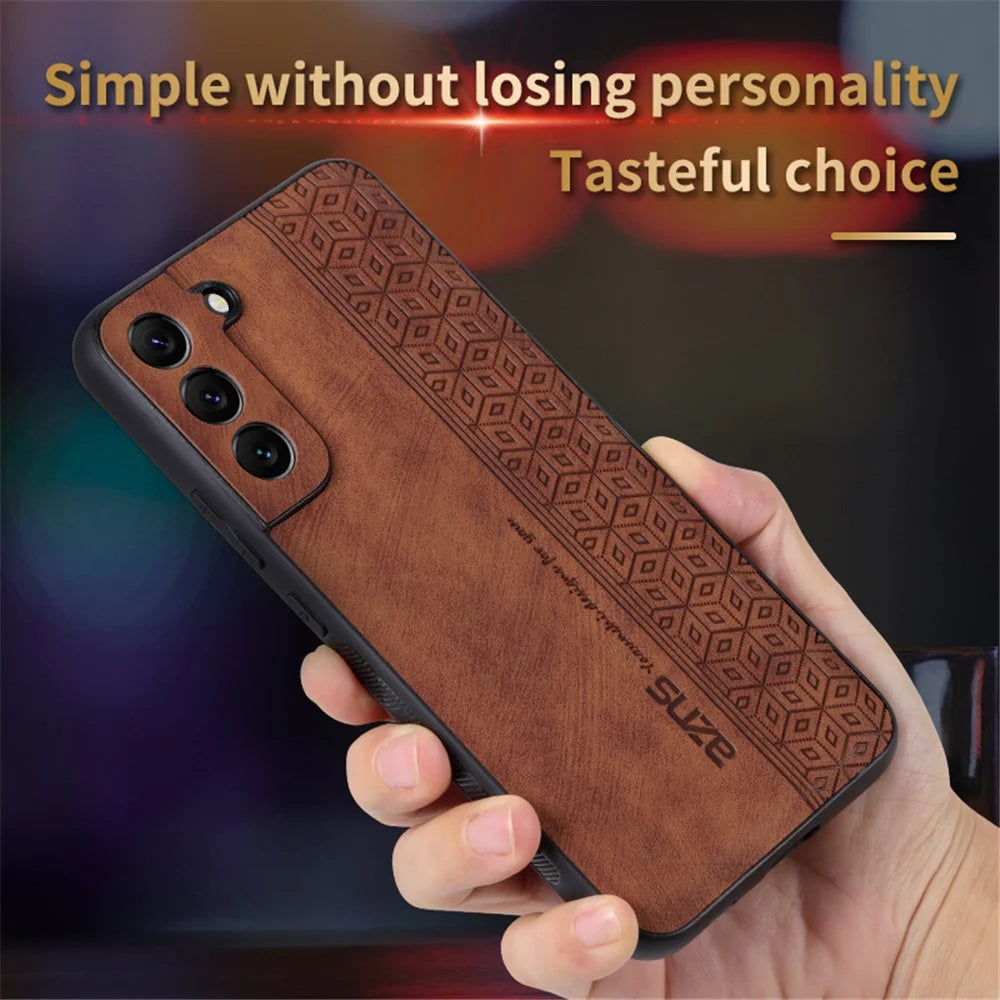 AZNS For Samsung Galaxy S21 FE 5G Anti-scratch Phone Case Imprinted Leather Coated TPU Cover - Brown - 5