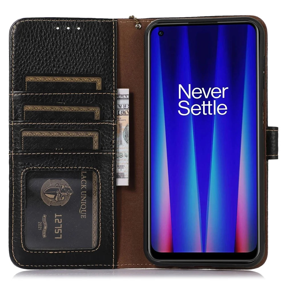Cell Phone Cover for OnePlus Nord CE 3 Lite 5G / Nord N30 5G RFID Blocking Genuine Cow Leather Litchi Texture Stand Wallet Case - Black - 2
