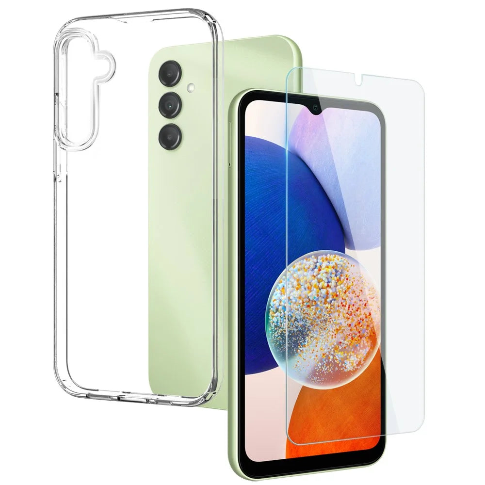 NORTHJO For Samsung Galaxy A14 4G / 5G Flexible TPU Phone Protector Cover with Tempered Glass Film - Transparent - 1