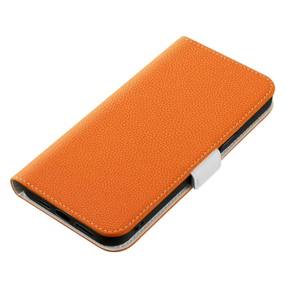 For Samsung Galaxy A24 4G (162.1 x 77.6 x 8.3mm) Litchi Texture PU Leather Case Stand Wallet Candy Color Cover - Orange - 4