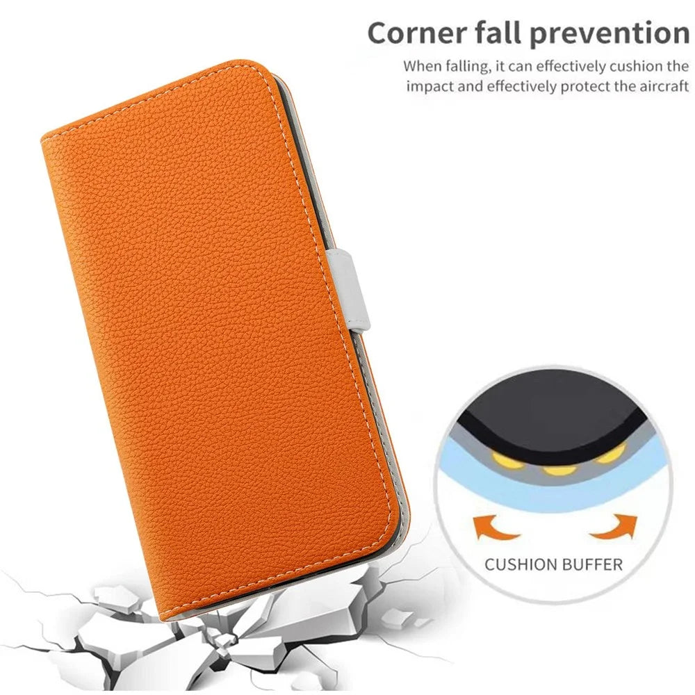 For Samsung Galaxy A24 4G (162.1 x 77.6 x 8.3mm) Litchi Texture PU Leather Case Stand Wallet Candy Color Cover - Orange - 6