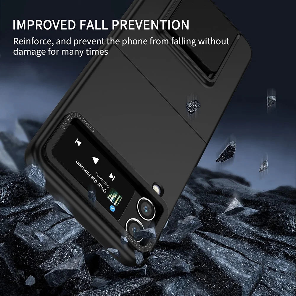 Flip Phone Case for Samsung Galaxy Z Flip4 5G Shockproof Case Hard PC Phone Cover with Kickstand - Black - 4