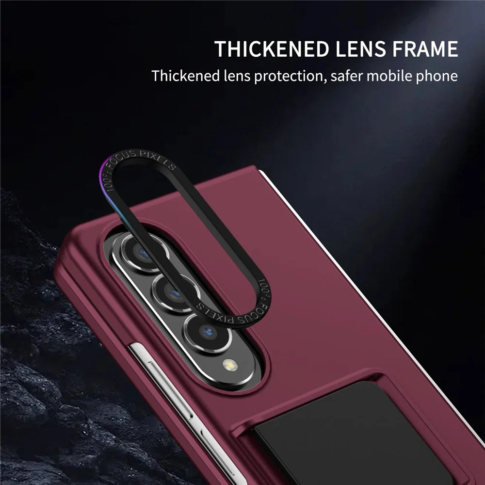 For Samsung Galaxy Z Fold4 5G Case Anti-Scratch Phone Cover Hard PC Case with Kickstand - Wine Red - 5