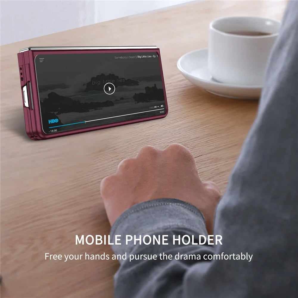For Samsung Galaxy Z Fold4 5G Case Anti-Scratch Phone Cover Hard PC Case with Kickstand - Wine Red - 6