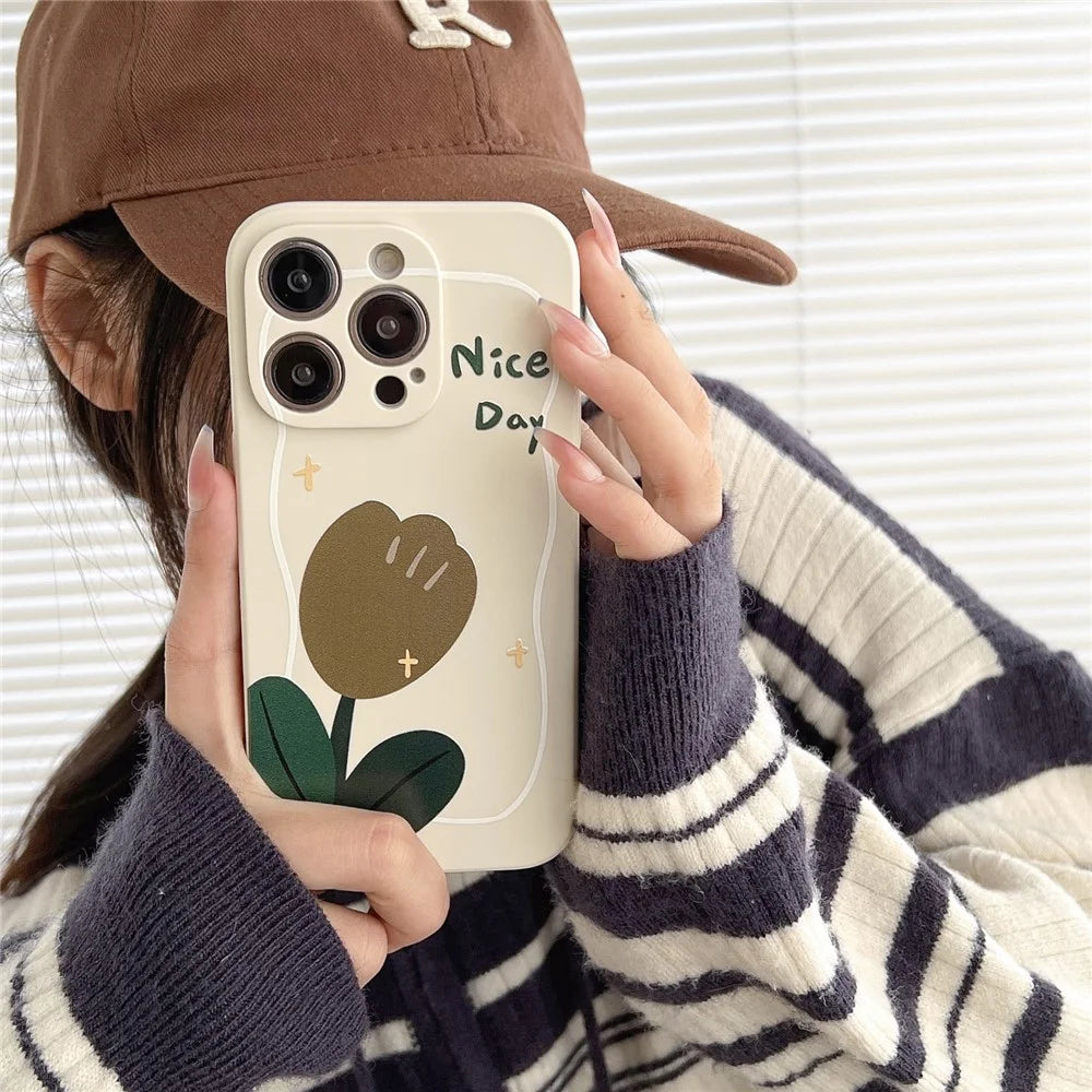 For iPhone 13 Pro Max 6.7 inch Precise Cutout Phone Case Stylish Pattern TPU Drop-proof Cover - Tulip - 7