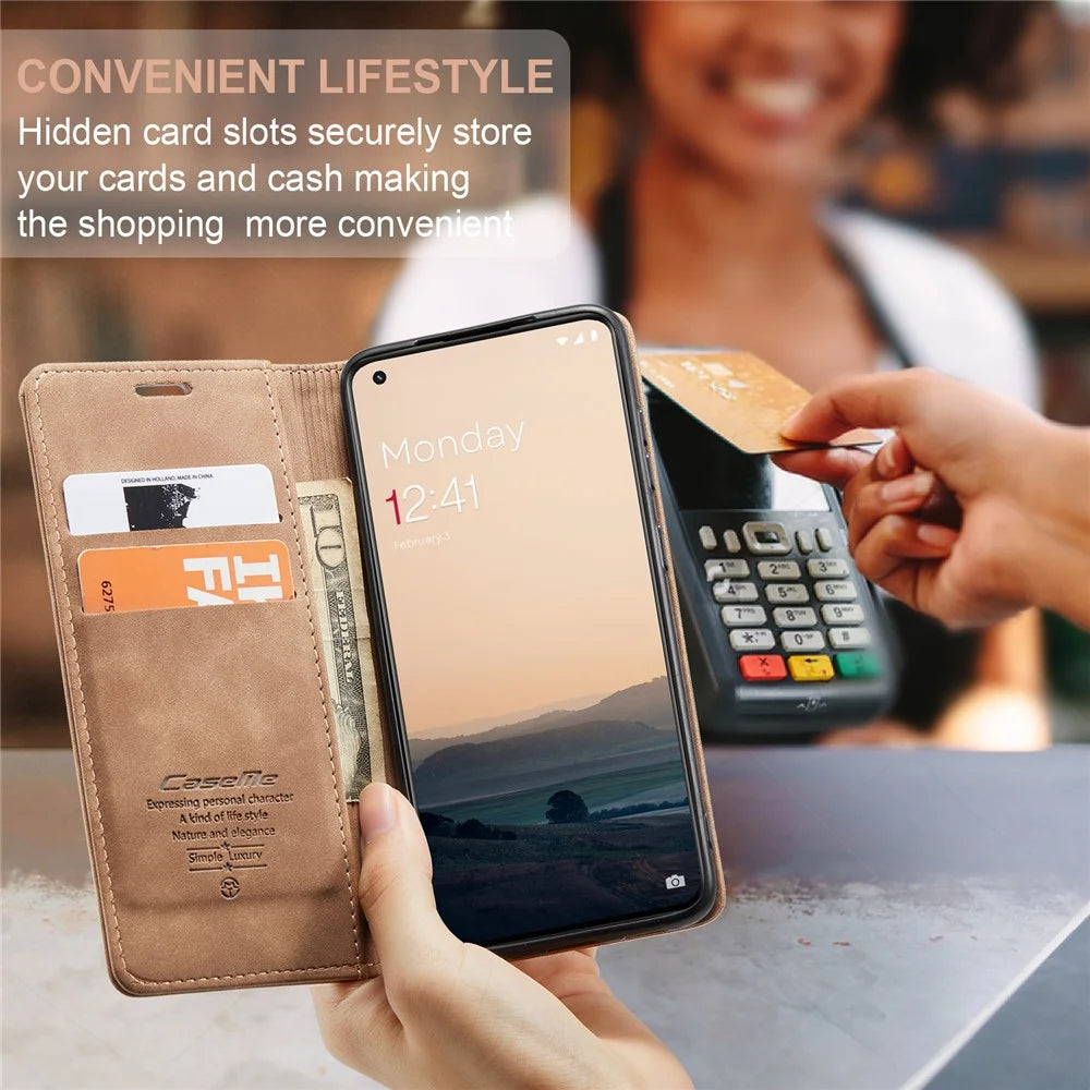 CASEME 013 Series Phone Shell for OnePlus 11 5G Magnetic Flip PU Leather Case Wallet Stand Cover - Brown - 6
