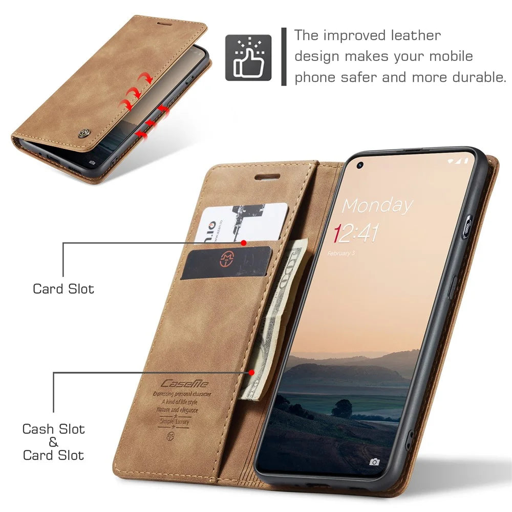 CASEME 013 Series Phone Shell for OnePlus 11 5G Magnetic Flip PU Leather Case Wallet Stand Cover - Brown - 7