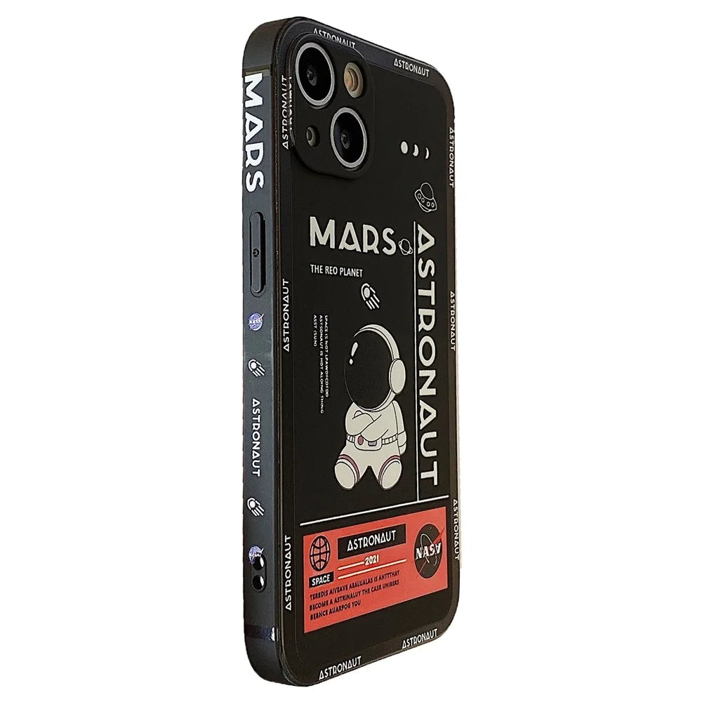 For iPhone 14 Mars Astronaut Pattern Anti-drop Phone Case Precise Cutout Soft TPU Cover - Black - 1