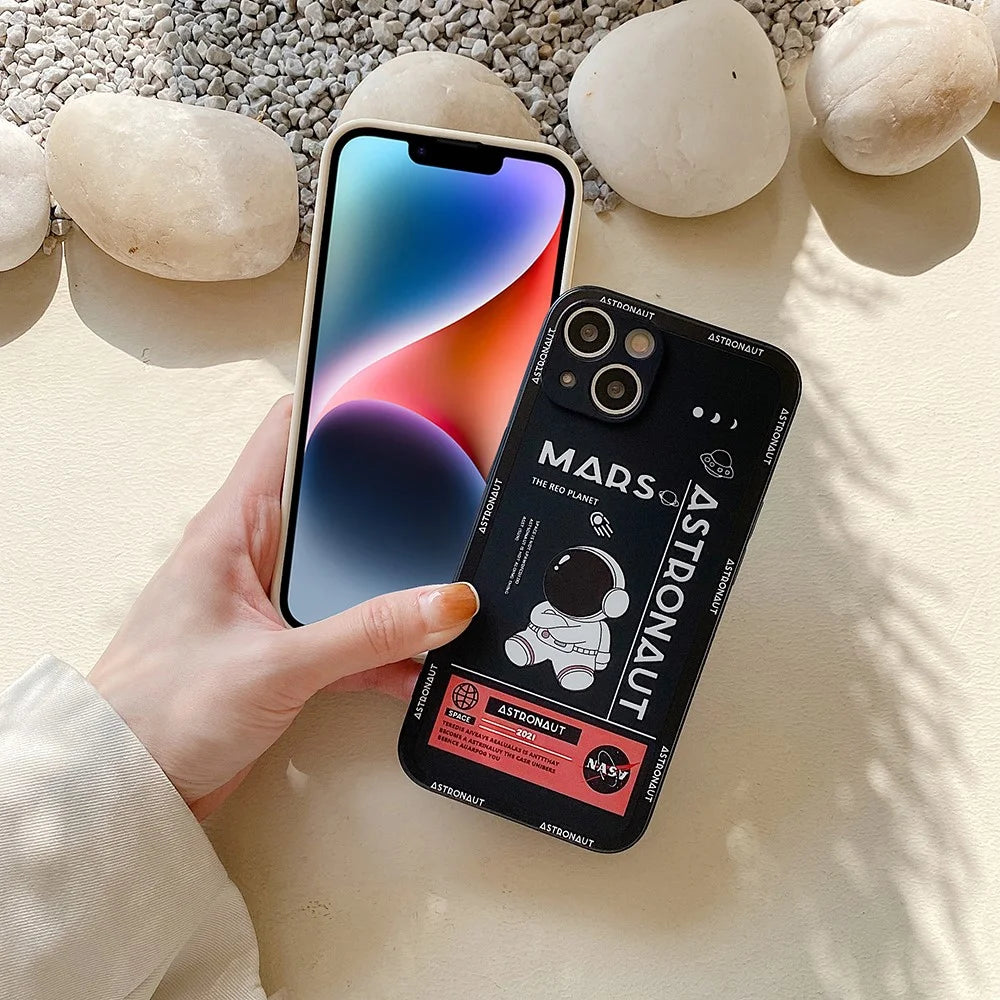 For iPhone 14 Plus Soft TPU Phone Case Precise Cutout Mars Astronaut Pattern Shockproof Cover - White - 2