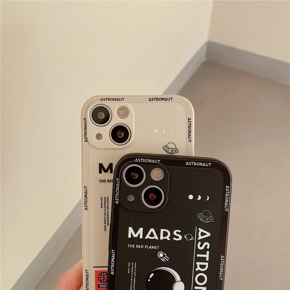 For iPhone 14 Plus Soft TPU Phone Case Precise Cutout Mars Astronaut Pattern Shockproof Cover - White - 3