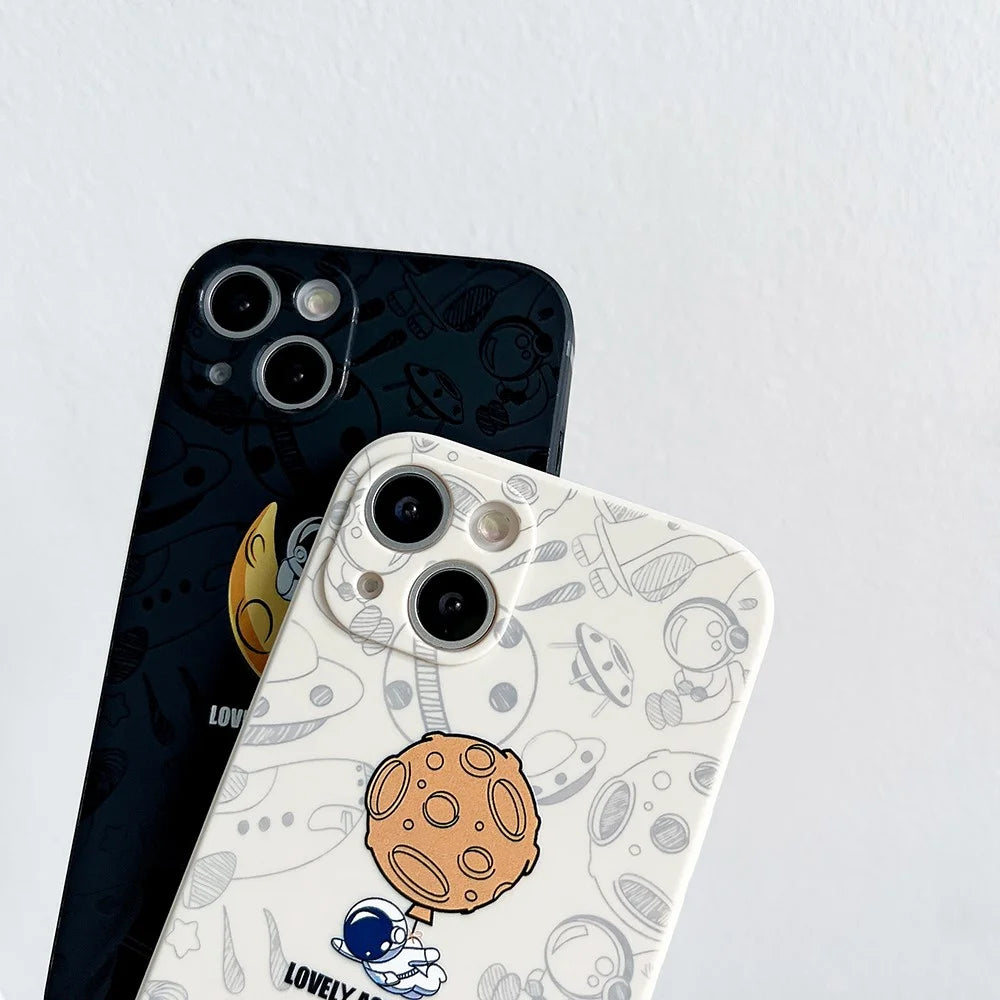 For iPhone 14 Space Astronaut Pattern TPU Phone Case Precise Cutout Anti-scratch Back Cover - White - 2