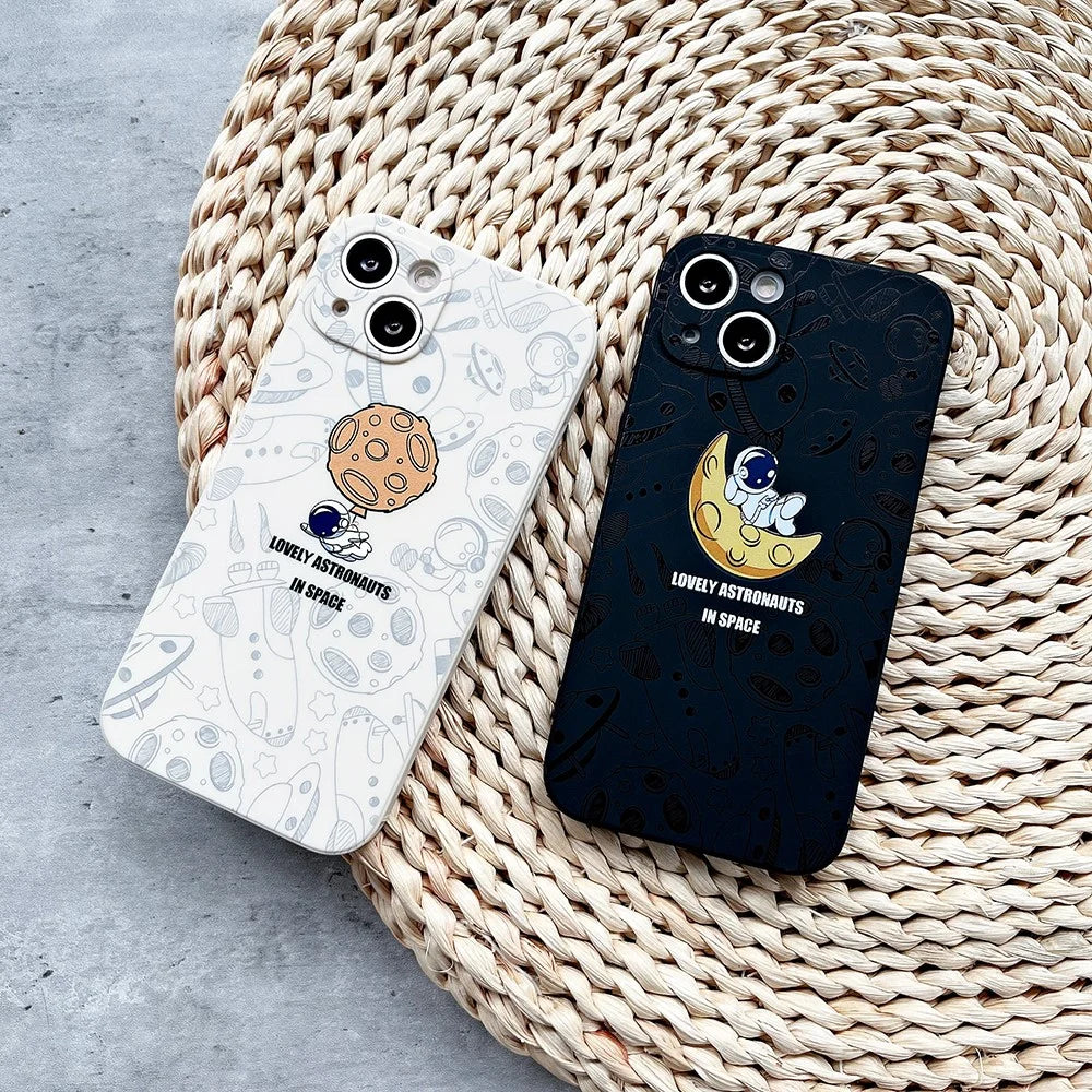For iPhone 14 Space Astronaut Pattern TPU Phone Case Precise Cutout Anti-scratch Back Cover - White - 7