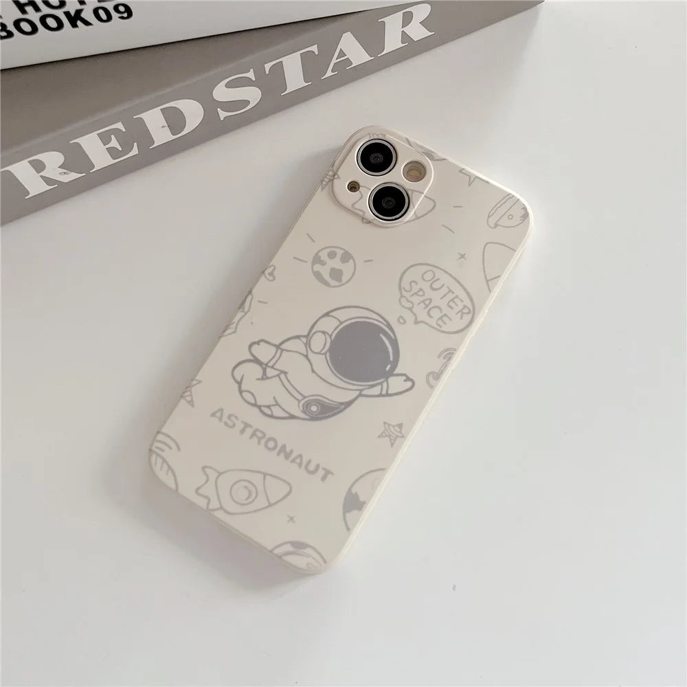 For iPhone 14 Plus Space Astronaut Pattern Phone Case Soft TPU Precise Cutout Phone Shell Cover - White - 2