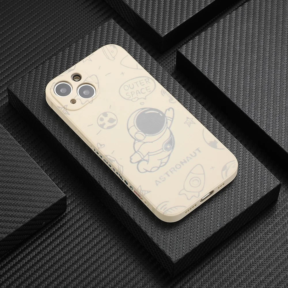 For iPhone 14 Plus Space Astronaut Pattern Phone Case Soft TPU Precise Cutout Phone Shell Cover - White - 3