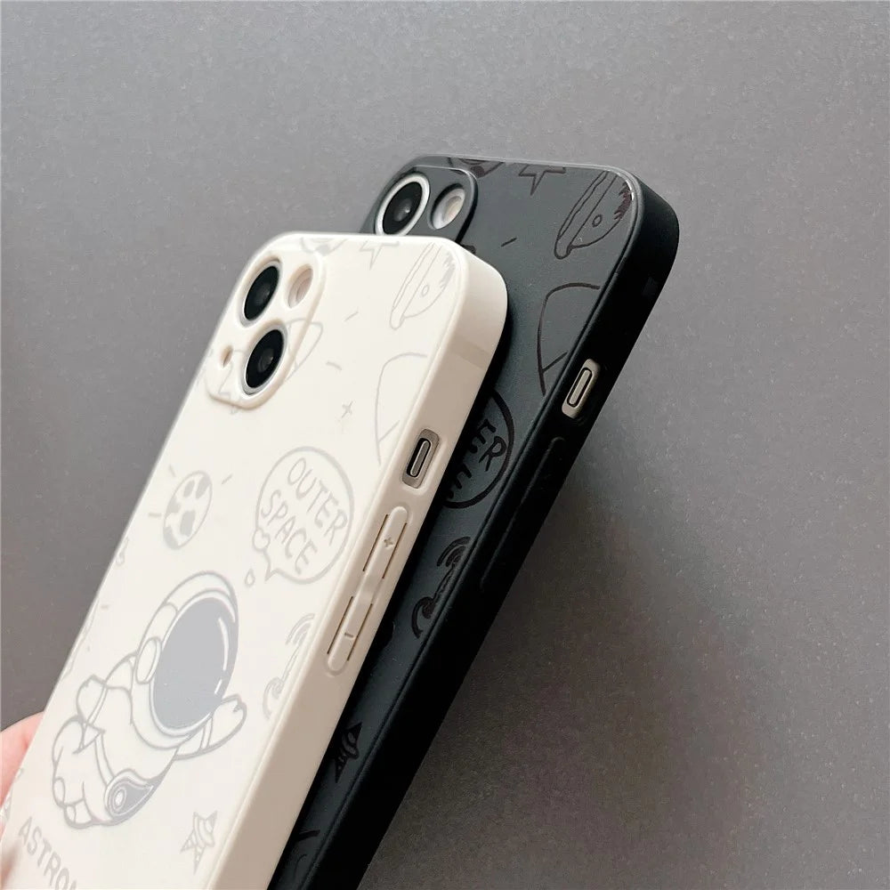 For iPhone 14 Plus Space Astronaut Pattern Phone Case Soft TPU Precise Cutout Phone Shell Cover - White - 4