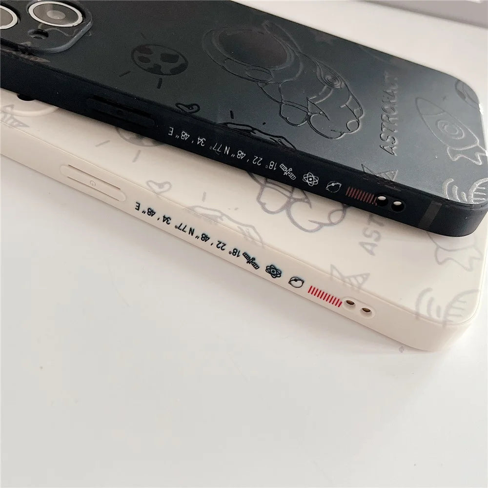 For iPhone 14 Plus Space Astronaut Pattern Phone Case Soft TPU Precise Cutout Phone Shell Cover - White - 7