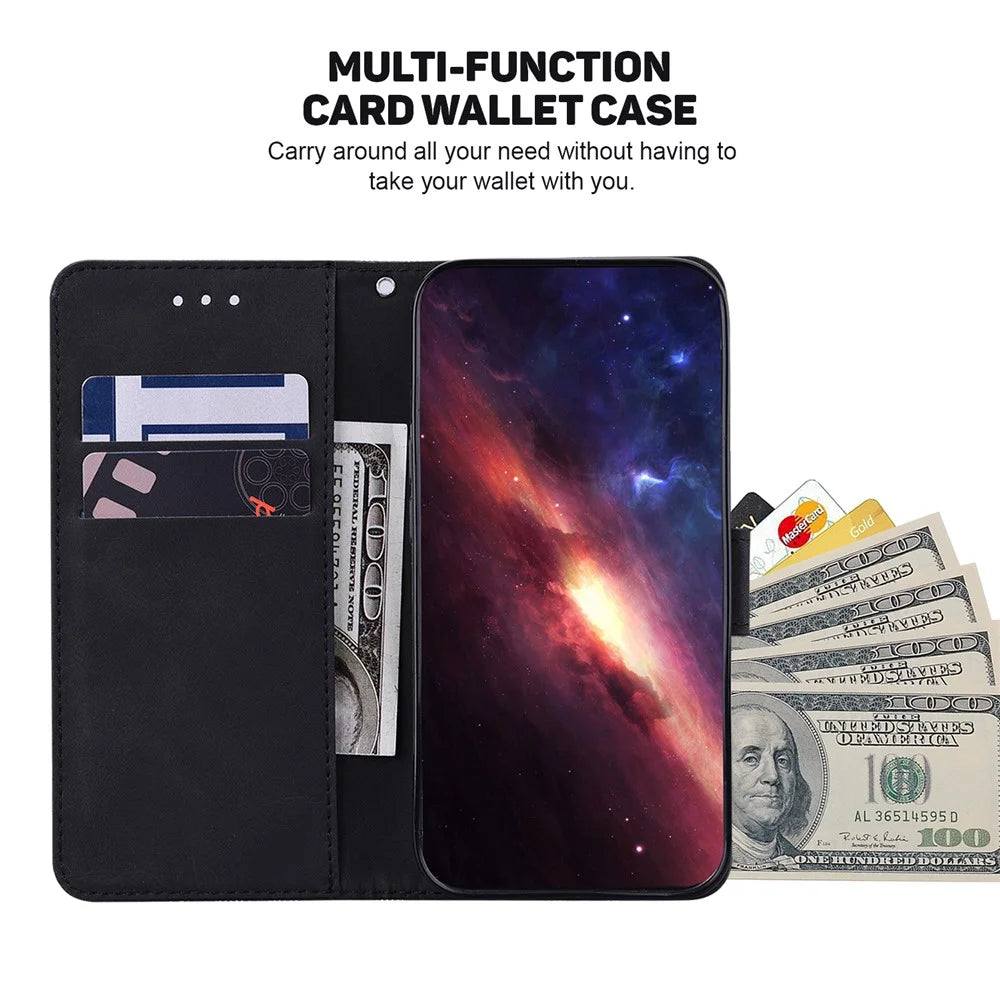 For TCL 408 PU Leather Wallet Flip Case Geometry Pattern Imprinted Stand Phone Cover - Black - 2