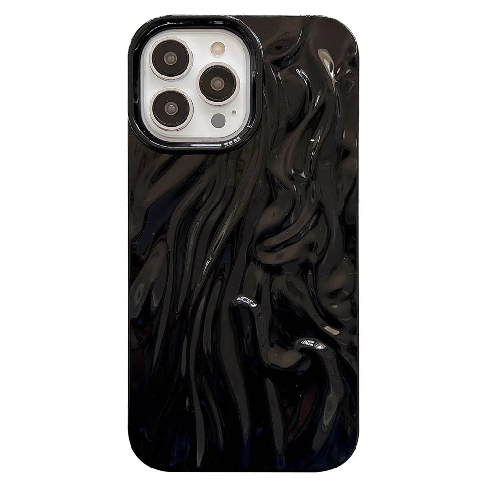 For iPhone 13 Pro Max 6.7 inch Shockproof Pleat Design Glossy Phone Case Soft TPU Back Cover - Black - 1