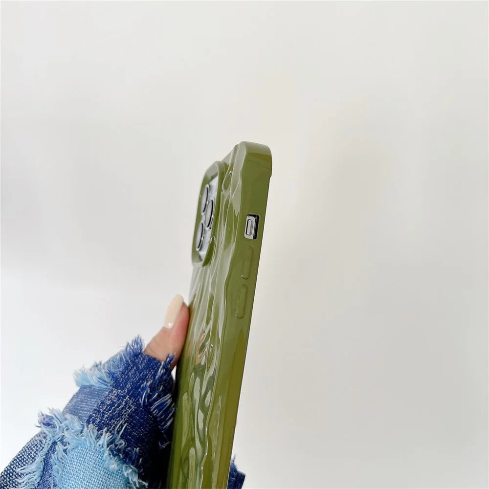 For iPhone 13 Pro Max 6.7 inch Shockproof Pleat Design Glossy Phone Case Soft TPU Back Cover - Black - 5