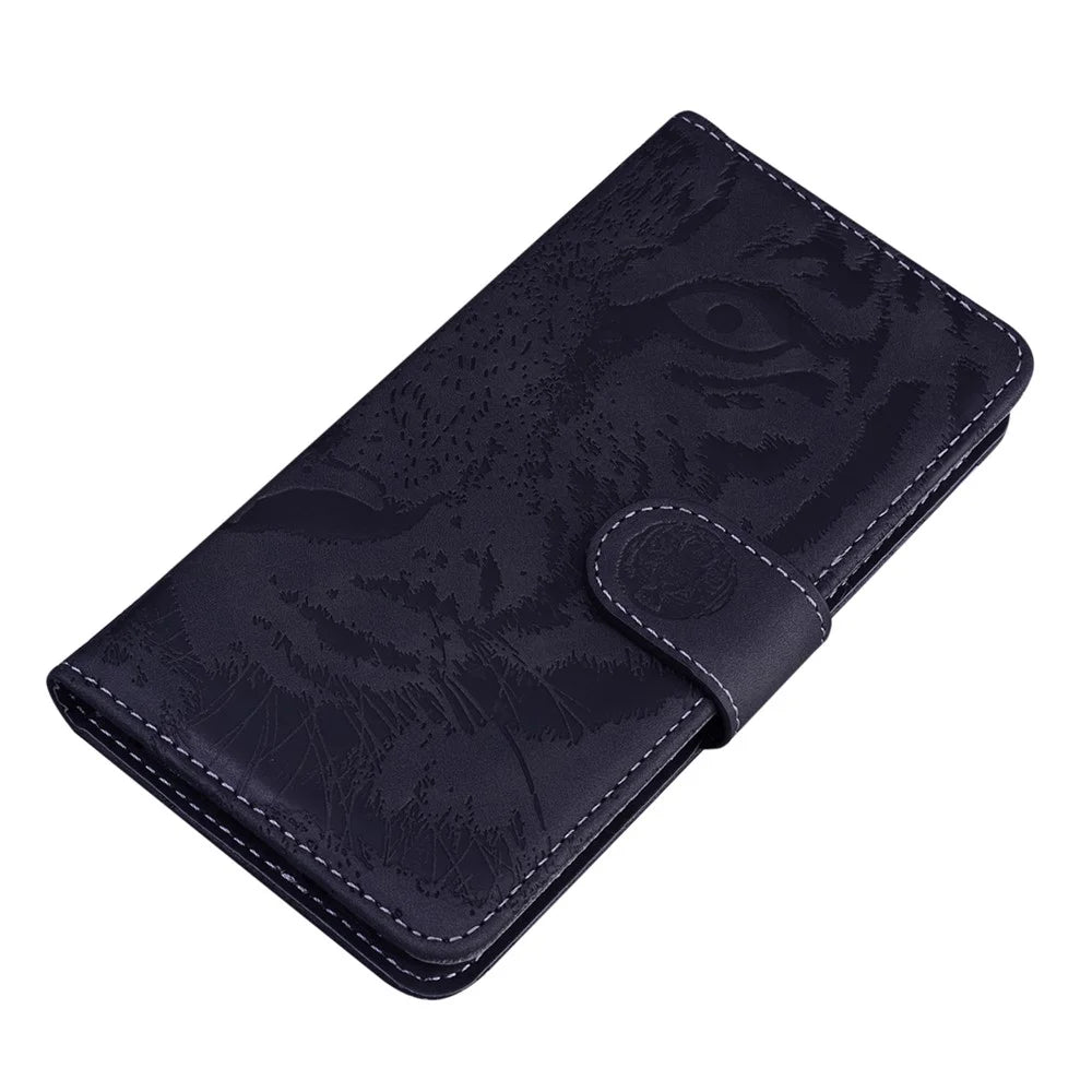 For Nokia C31 4G PU Leather Wallet Stand Case Tiger Imprinted Shockproof Phone Cover - Black - 4