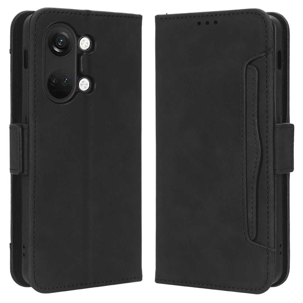 For OnePlus Nord 3 5G / Ace 2V Phone Leather Case Multiple Card Slots Phone Cover with Wallet Stand - Black - 1