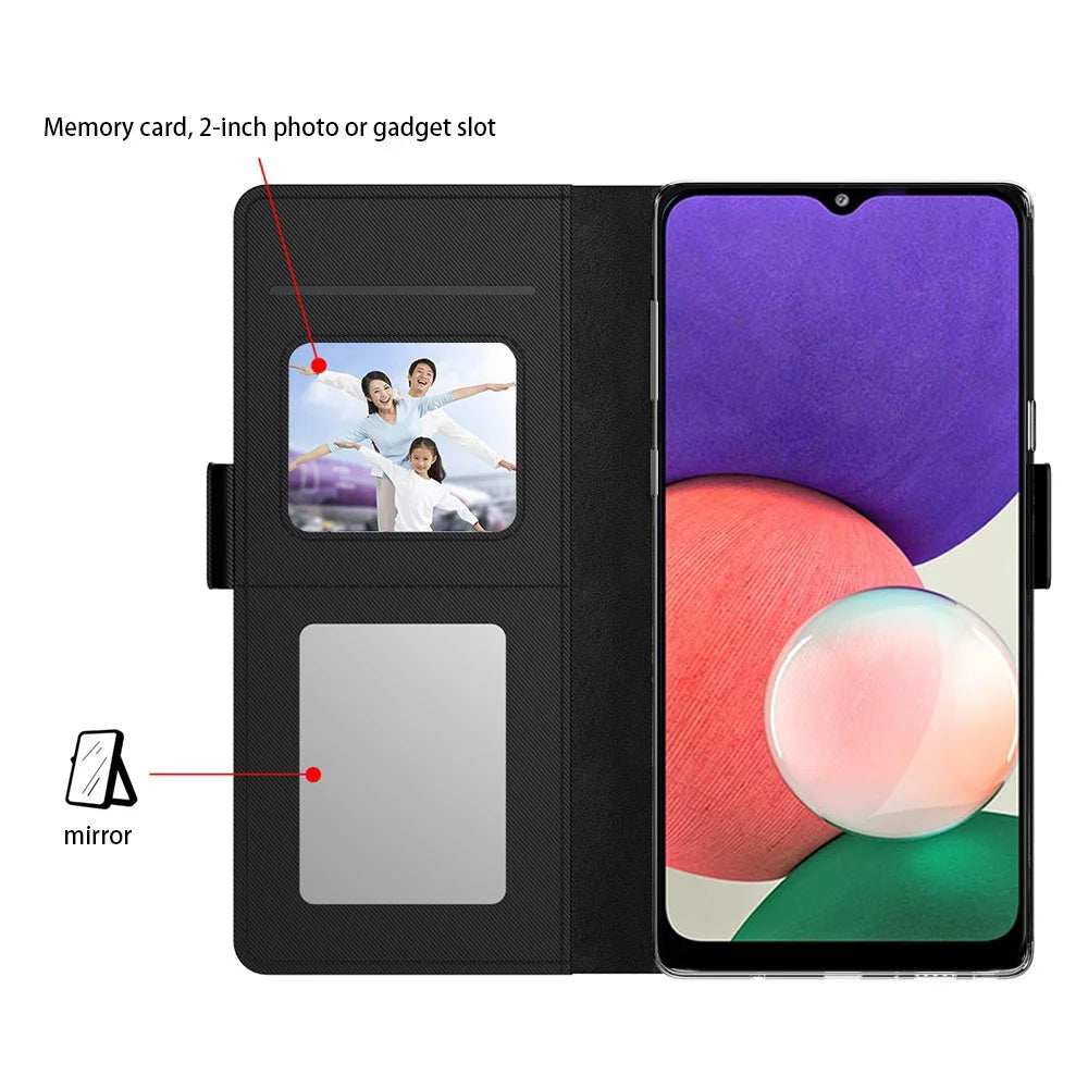 For Samsung Galaxy A14 4G / 5G Leather Flip Case Card Holder Stand Makeup Mirror Phone Case - Black - 3