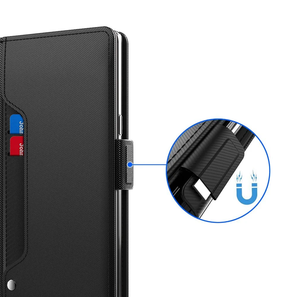 For Samsung Galaxy A14 4G / 5G Leather Flip Case Card Holder Stand Makeup Mirror Phone Case - Black - 6