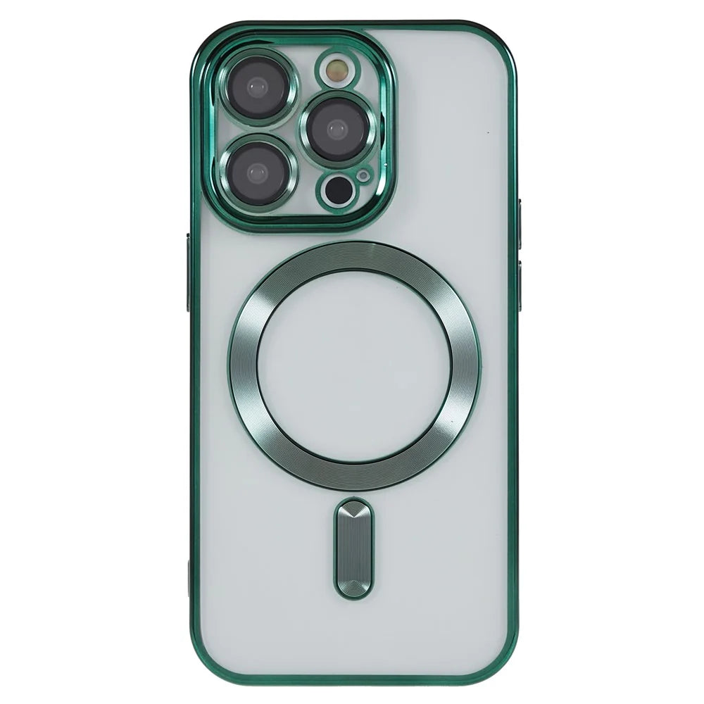 For iPhone 13 Pro Magnetic Case with Camera Lens Protector Soft TPU Clear Phone Cover - Green - 2