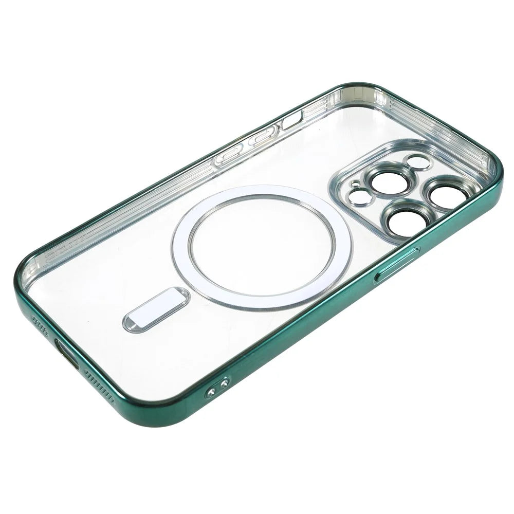 For iPhone 13 Pro Magnetic Case with Camera Lens Protector Soft TPU Clear Phone Cover - Green - 5