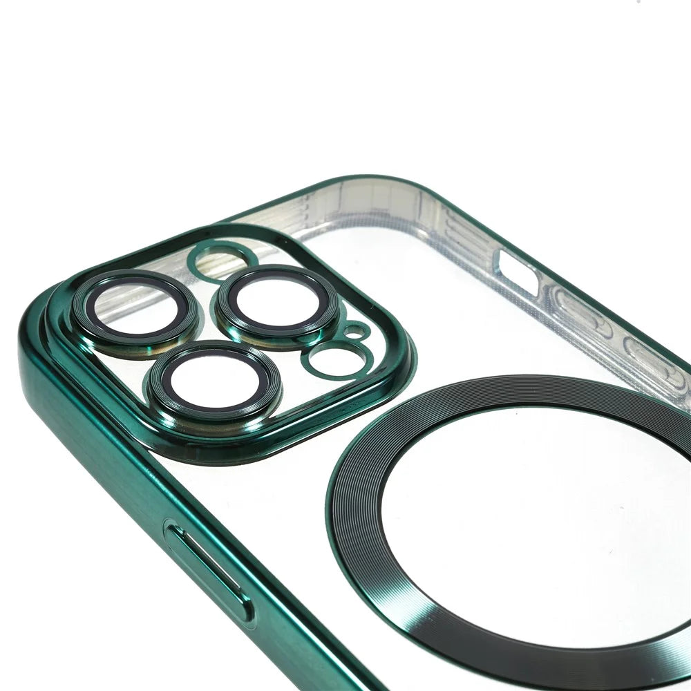 For iPhone 13 Pro Magnetic Case with Camera Lens Protector Soft TPU Clear Phone Cover - Green - 6