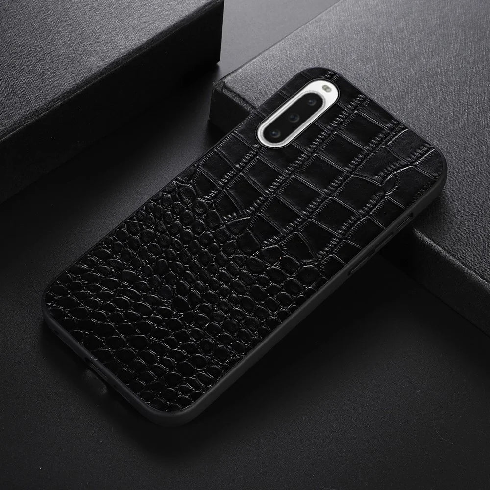 For Sony Xperia 10 V Slim Phone Case Genuine Cowhide Leather+PC+TPU Crocodile Texture Shockproof Cover - Black - 2