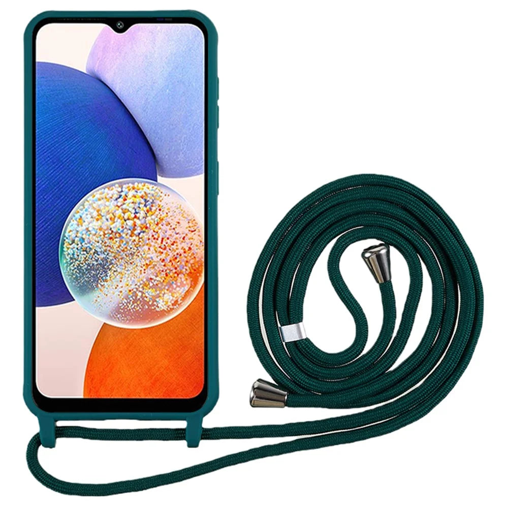 For Samsung Galaxy A14 5G / 4G TPU Case Fall-proof Back Cover with Lanyard - Dark Green - 2