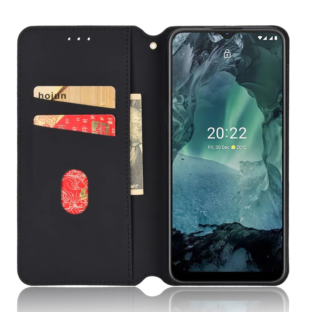 For Nokia G22 PU Leather Wallet Stand Phone Cover Rhombus Pattern Imprinted Phone Case - Black - 2