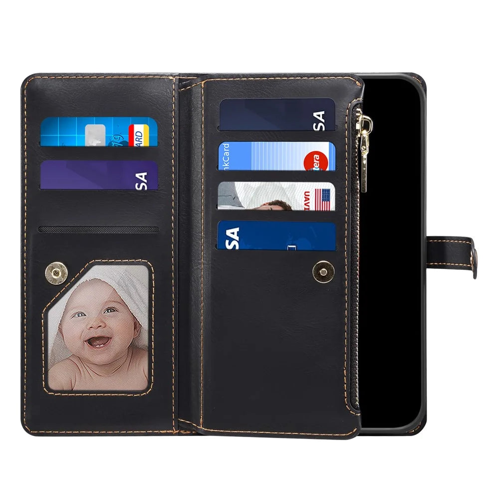 ESEBLE for Samsung Galaxy M54 5G / F54 5G RFID Blocking Leather Phone Case Zipper Pocket Wallet Stand Cover - Black - 2
