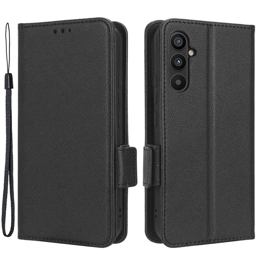 For Samsung Galaxy M14 5G Dual Magnetic Clasp Cover Wallet Stand Litchi Texture PU Leather+TPU Phone Case - Black - 1