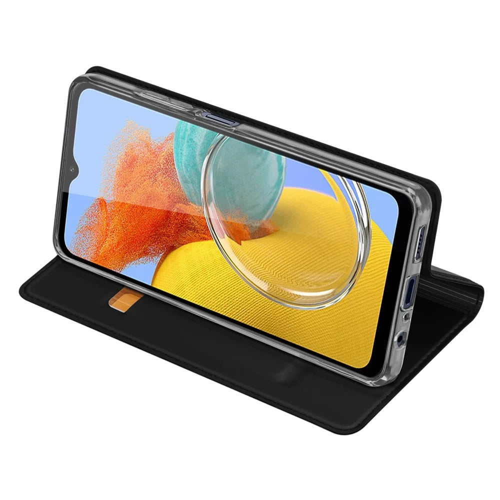 DUX DUCIS Skin Pro Series for Samsung Galaxy M14 5G Phone Case with Card Holder PU Leather Stand Flip Cover - Black - 3