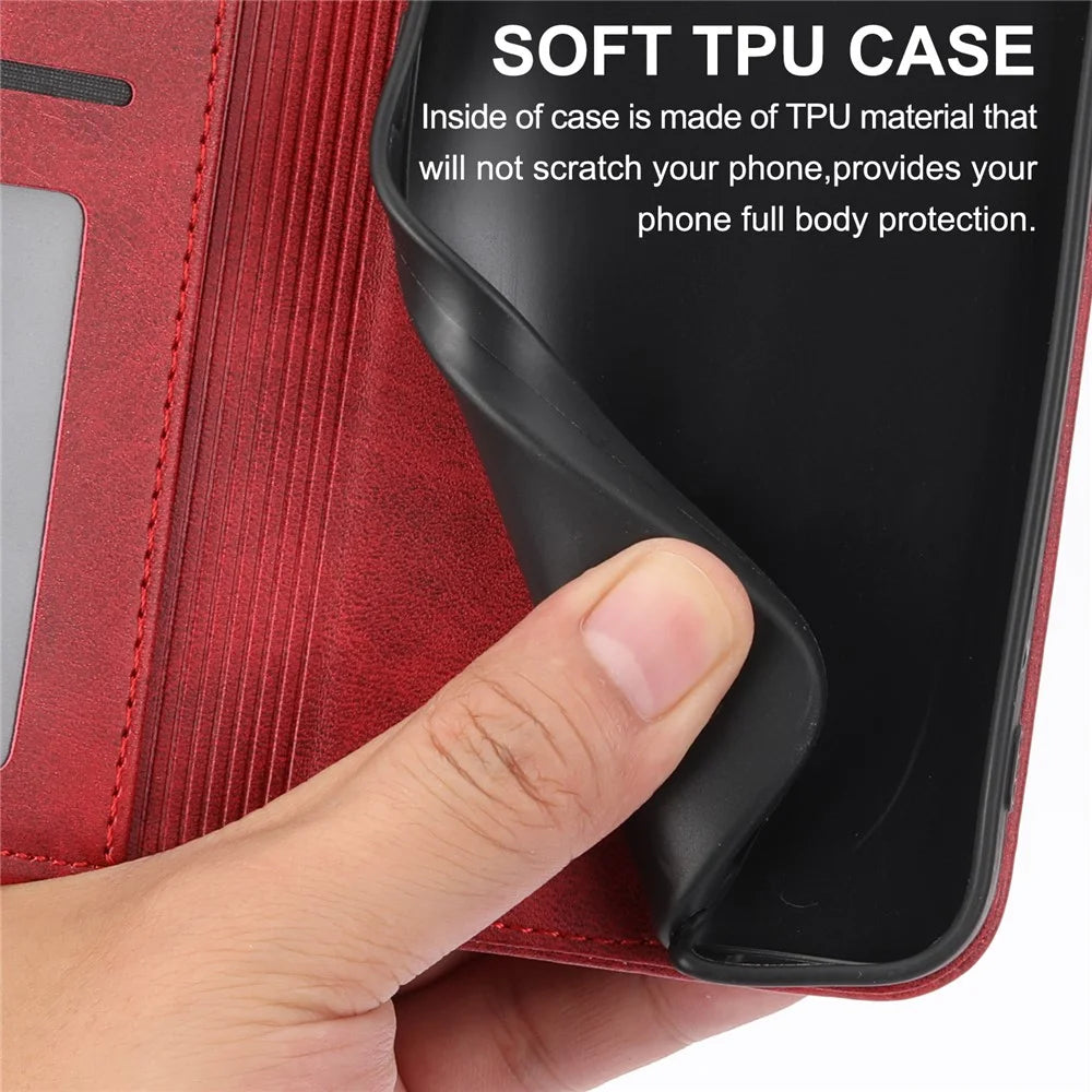 Phone Case for Samsung Galaxy A24 4G (162.1 x 77.6 x 8.3mm) , Imprinted Rhombus Pattern Wallet Calf Texture PU Leather Stand Phone Cover - Red - 6