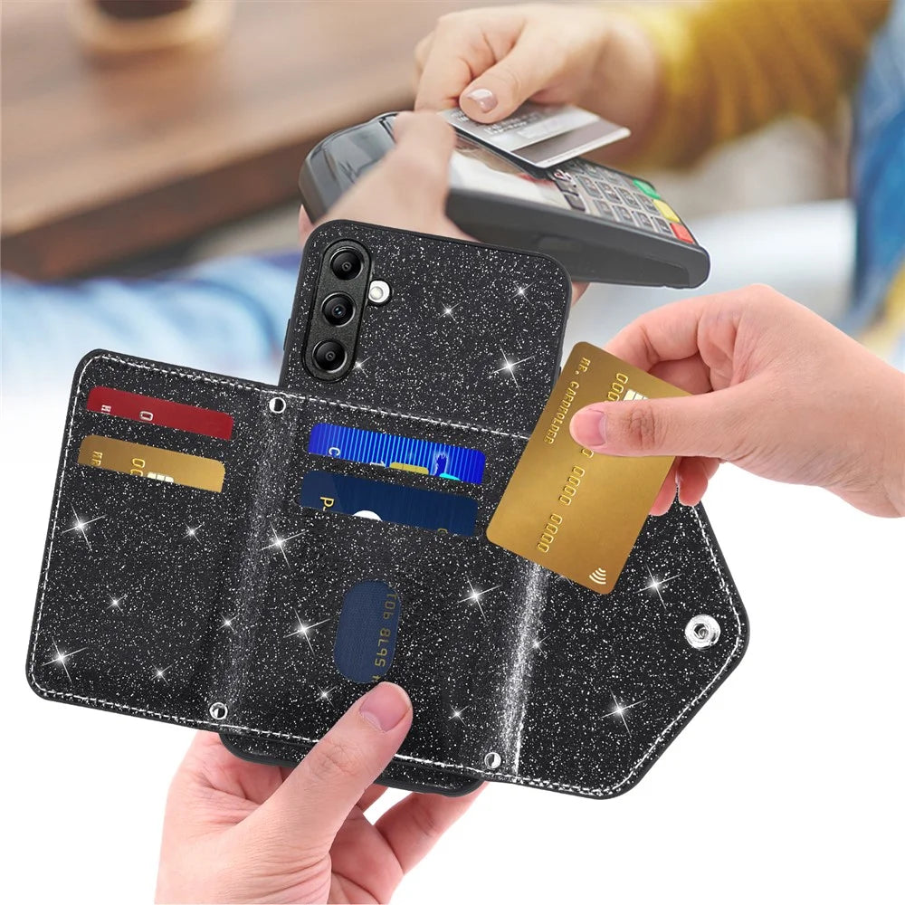 For Samsung Galaxy A14 5G / 4G PU Leather+TPU Phone Cover Kickstand Card Holder Cell Phone Case - Black - 2